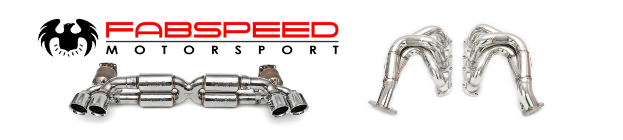 Fabspeed Motorsport logo representing precision-engineered Porsche exhaust systems and performance upgrades available at Flat 6 Motorsports.