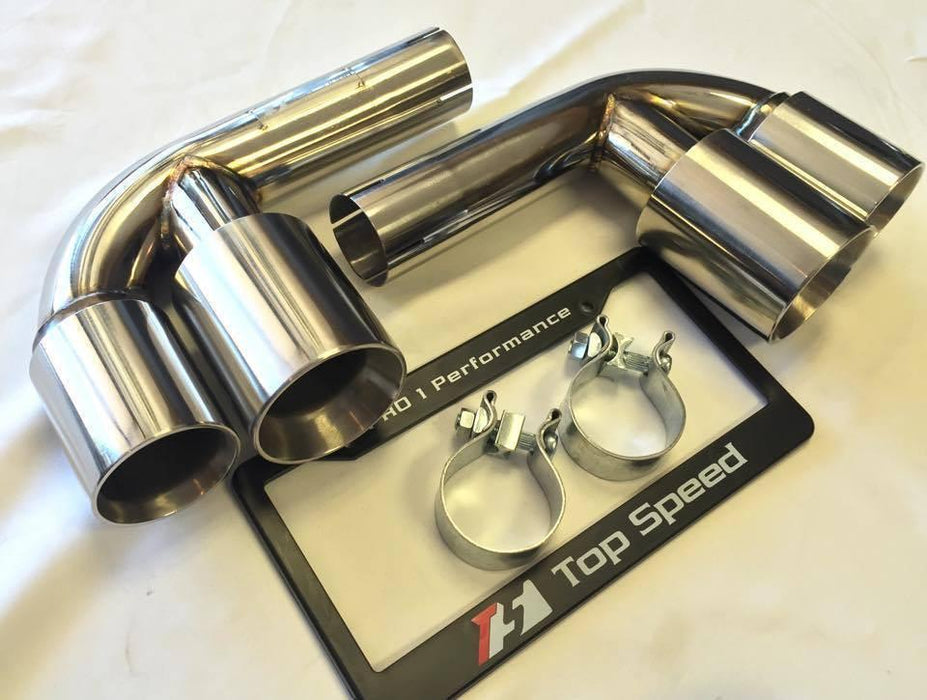 Top Speed Pro 1 Muffler Bypass Pipes w/ Quad Tips (996 Carrera / GT3) - Flat 6 Motorsports - Porsche Aftermarket Specialists 
