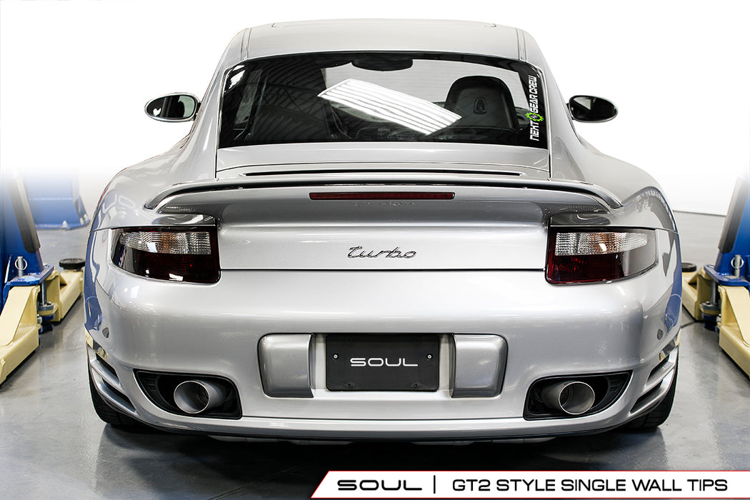 Soul Performance Products - GT2 Style Bolt On Exhaust Tips (997.1 Turbo) - Flat 6 Motorsports - Porsche Aftermarket Specialists 